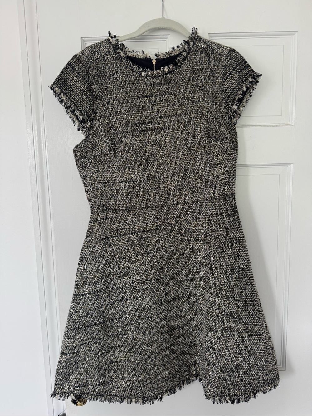 kate spade Black, White and Gold Tweed Fringe Jacket